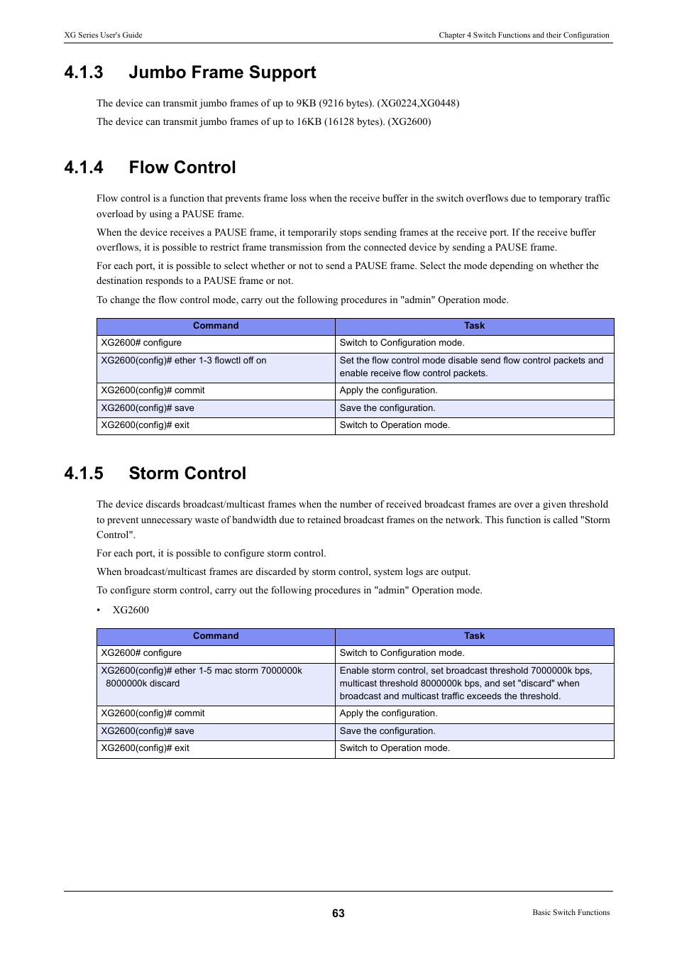 3 jumbo frame support, 4 flow control, 5 storm control | Jumbo frame support, Flow control, Storm control | FUJITSU XG Series P3NK-4452-01ENZD User Manual | Page 63 / 614