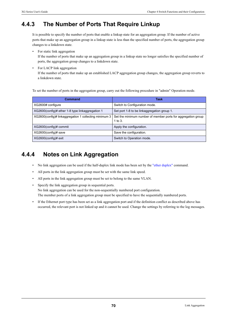 3 the number of ports that require linkup, 4 notes on link aggregation, The number of ports that require linkup | Notes on link aggregation | FUJITSU XG Series P3NK-4452-01ENZD User Manual | Page 70 / 614