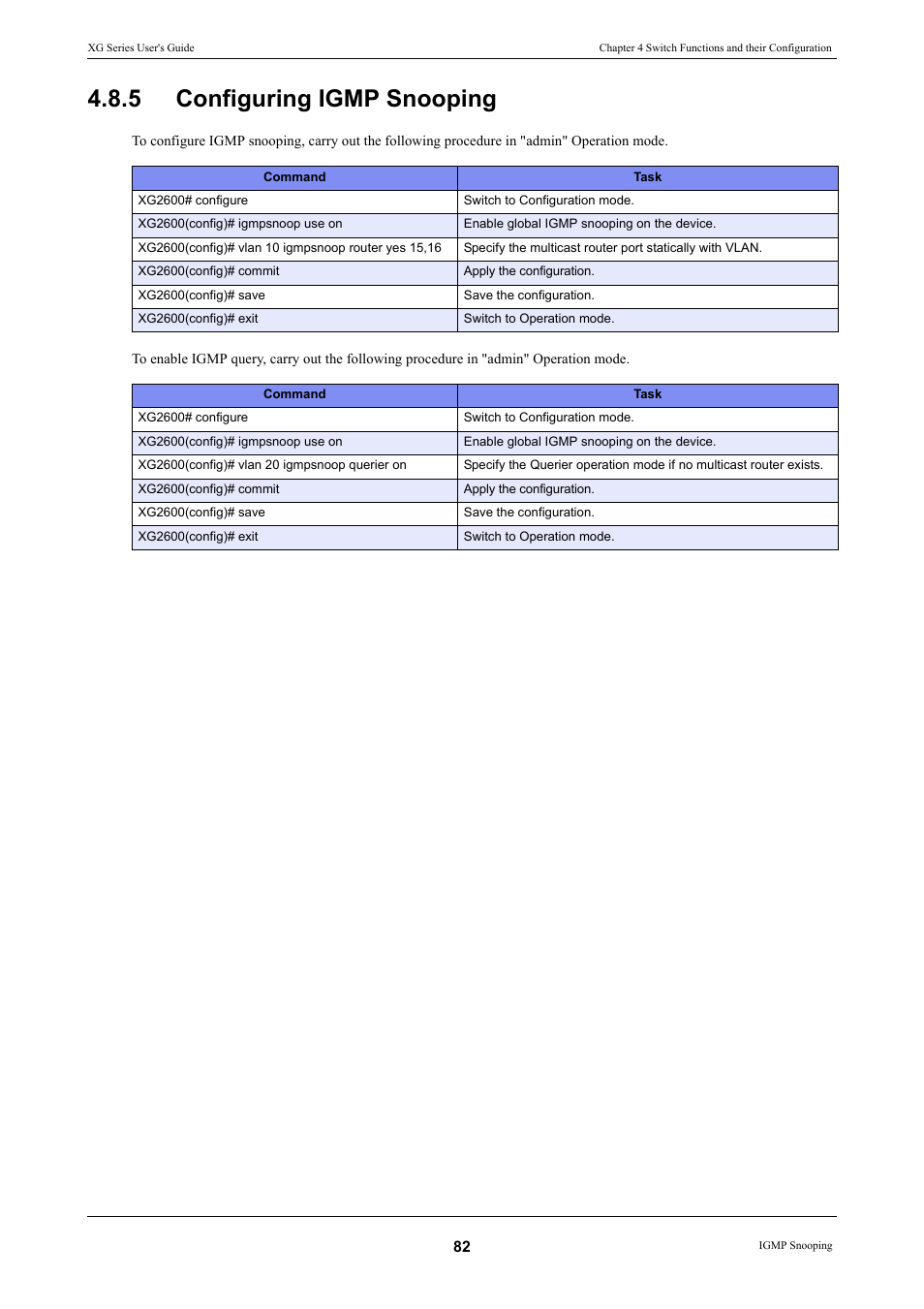 5 configuring igmp snooping, Configuring igmp snooping | FUJITSU XG Series P3NK-4452-01ENZD User Manual | Page 82 / 614
