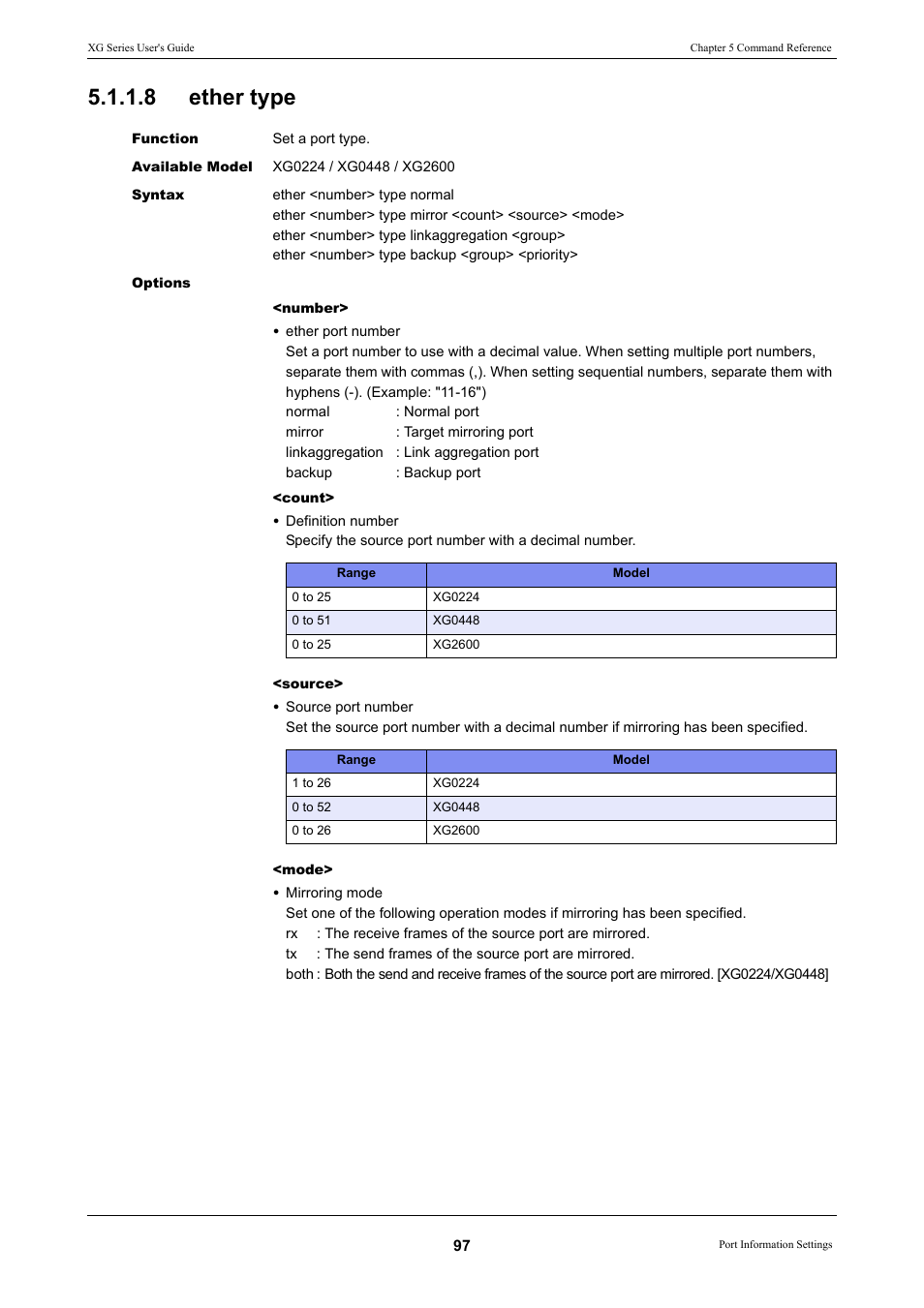 8 ether type, Ether type | FUJITSU XG Series P3NK-4452-01ENZD User Manual | Page 97 / 614