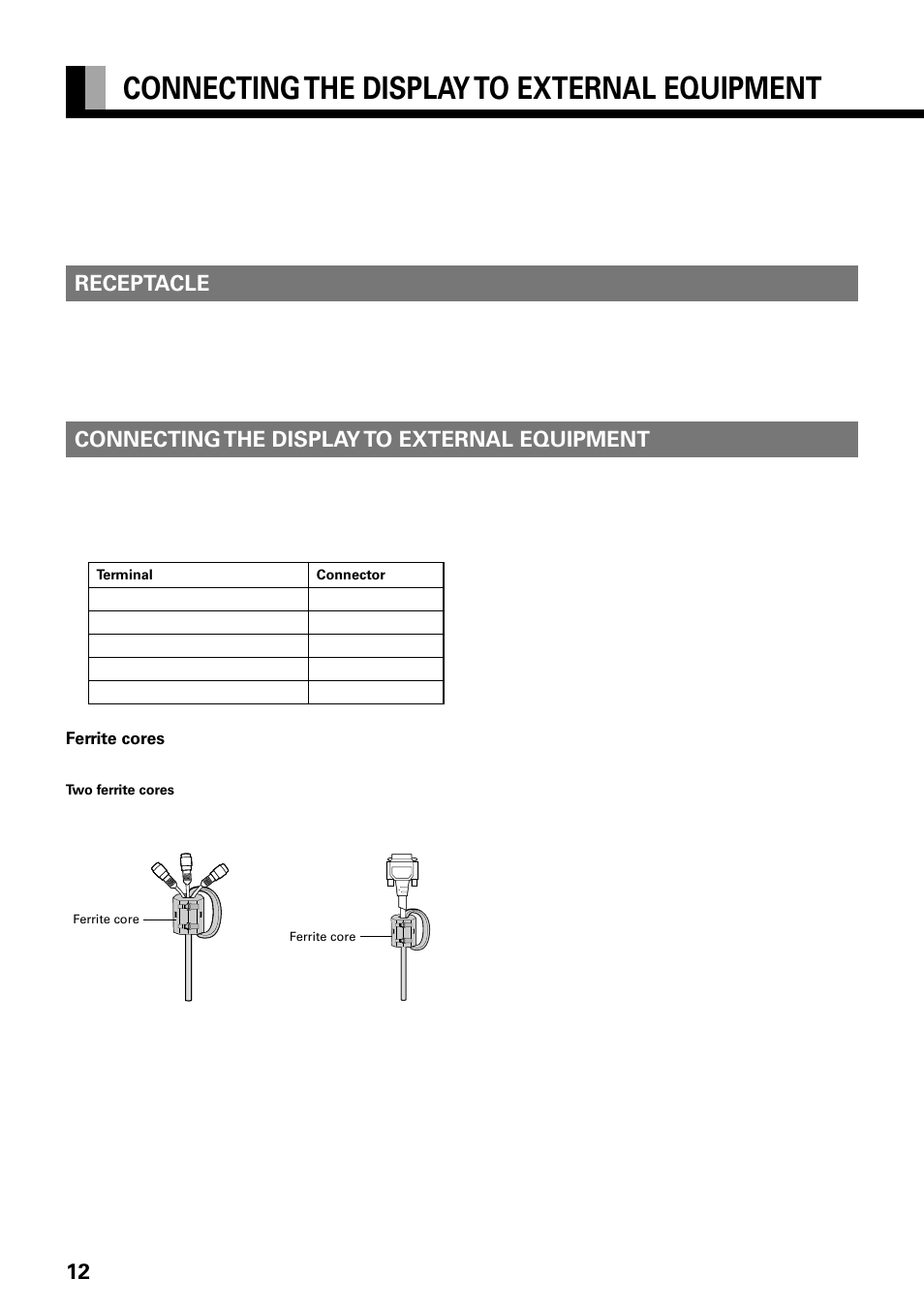 Connecting the display to external equipment, Receptacle | FUJITSU PLASMAVISION PDS4229W User Manual | Page 13 / 42