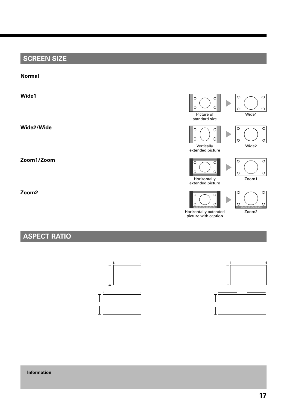 Screen size aspect ratio | FUJITSU PLASMAVISION PDS4229W User Manual | Page 18 / 42