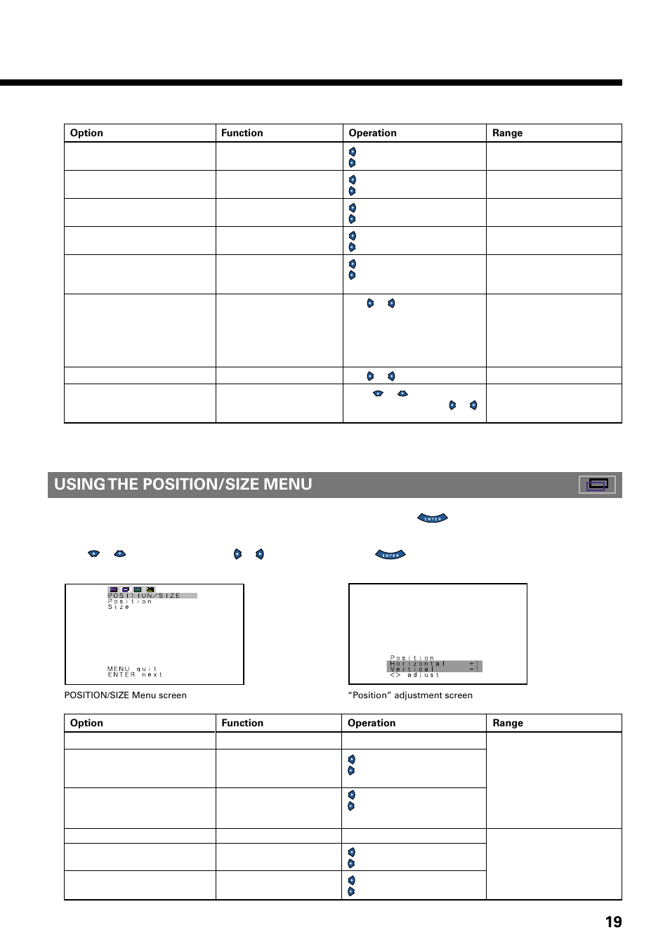 Using the position/size menu | FUJITSU PLASMAVISION PDS4229W User Manual | Page 20 / 42