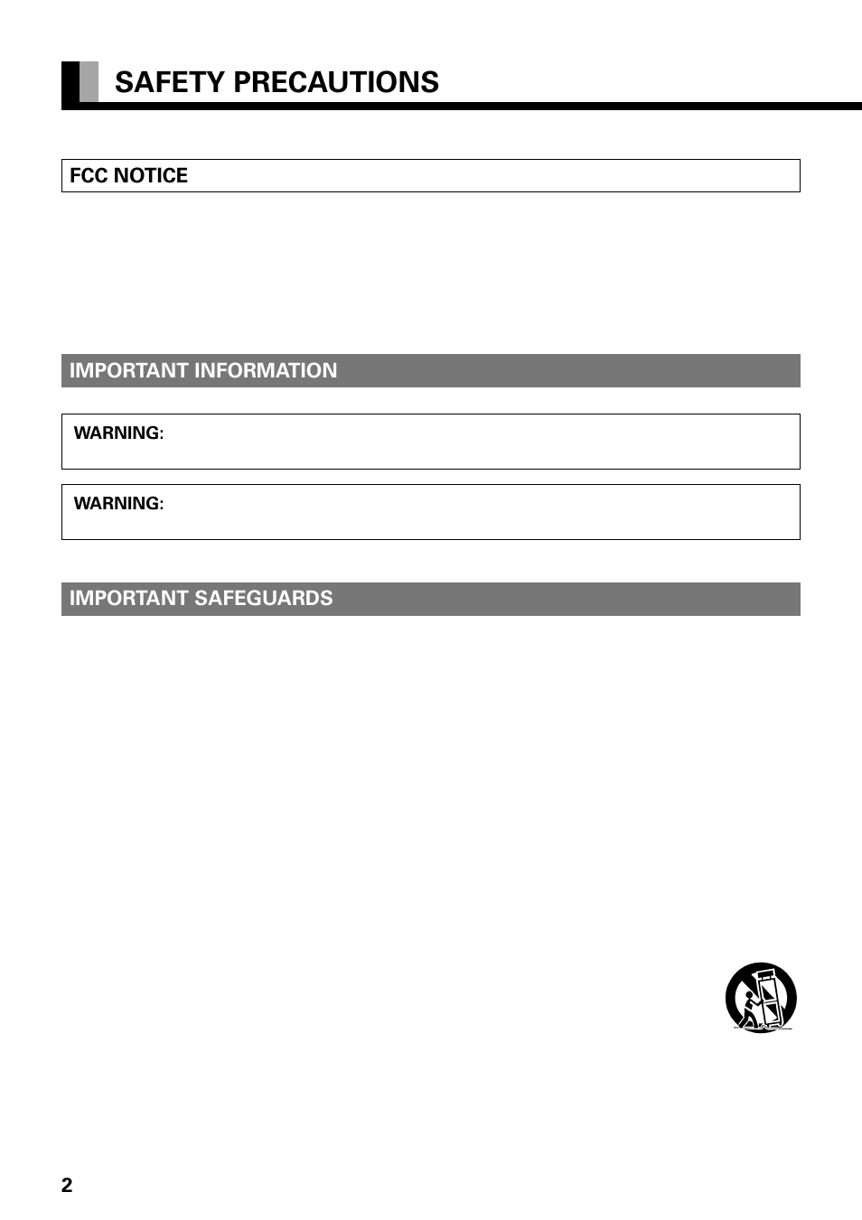 Safety precautions, Fcc notice, Important information | Important safeguards | FUJITSU PLASMAVISION PDS4229W User Manual | Page 3 / 42