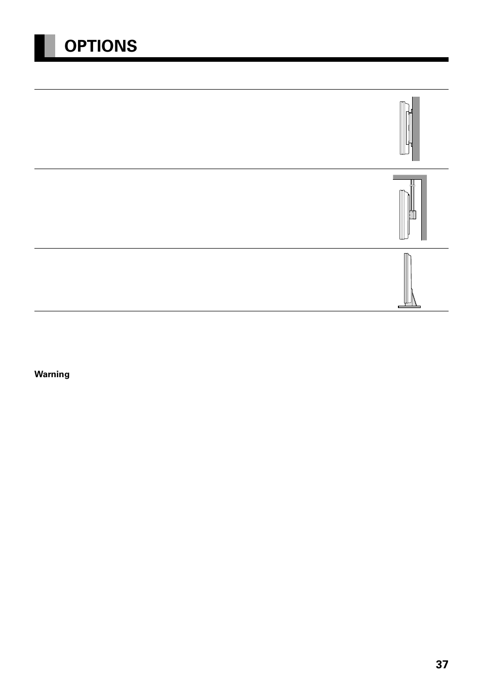 Options | FUJITSU PLASMAVISION PDS4229W User Manual | Page 38 / 42