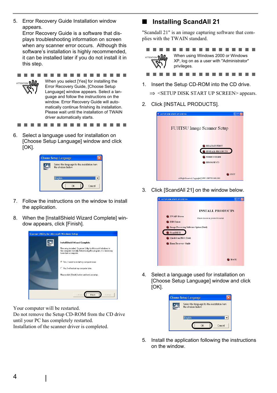 Installing scandall 21 | FUJITSU fi-5015C User Manual | Page 12 / 26