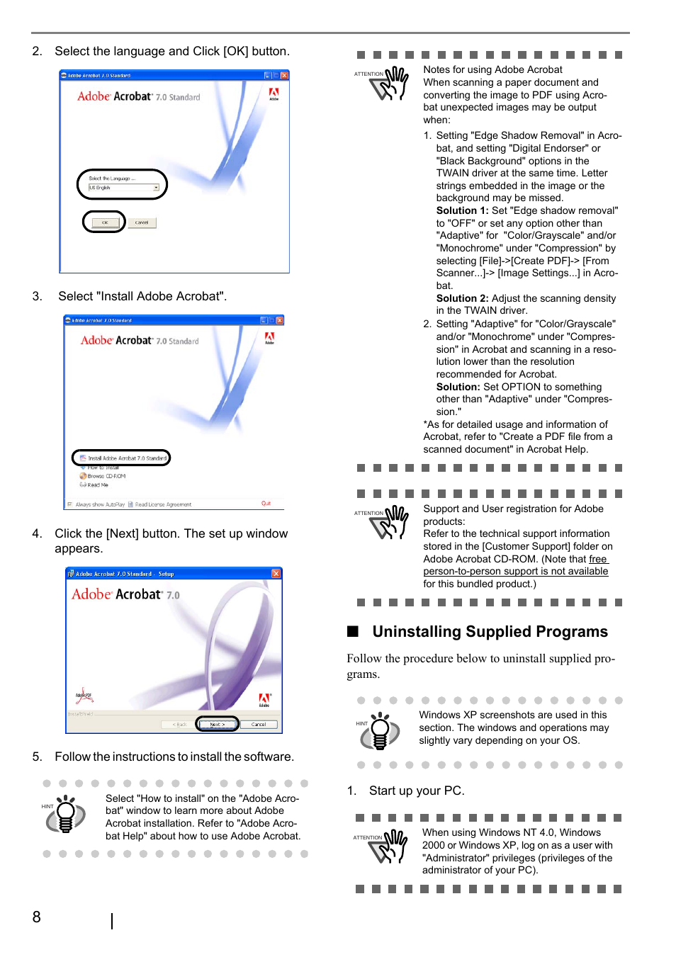 Uninstalling supplied programs | FUJITSU fi-5015C User Manual | Page 16 / 26