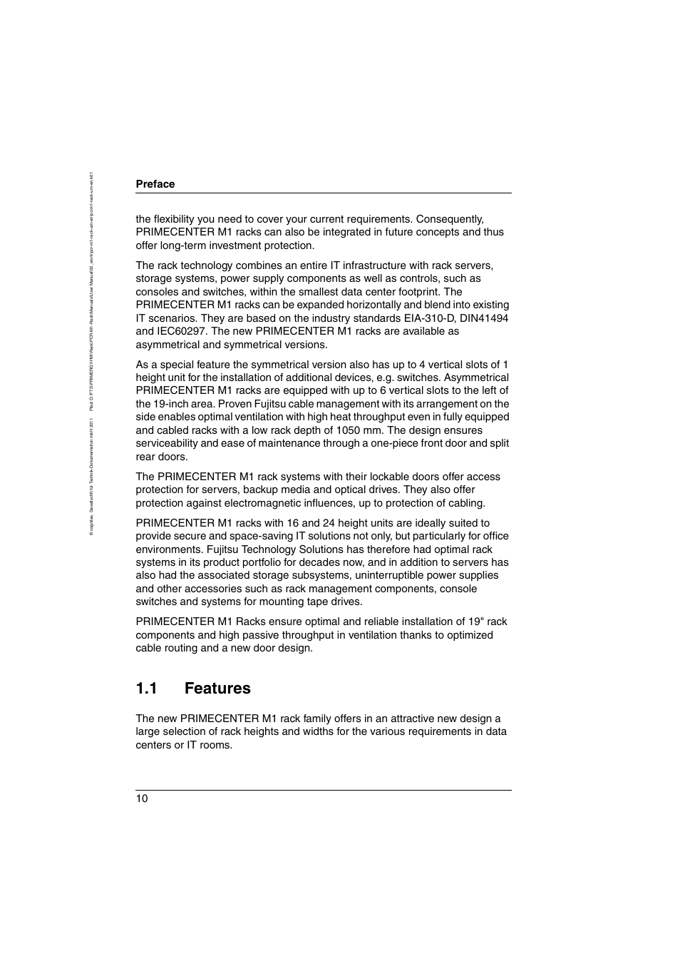 1 features, Features, Preface | FUJITSU Primecenter M1 BS2000 User Manual | Page 10 / 117