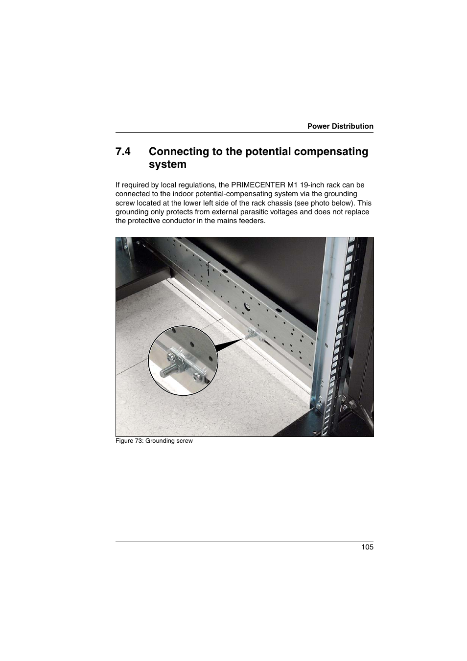 4 connecting to the potential compensating system, Connecting to the potential compensating system | FUJITSU Primecenter M1 BS2000 User Manual | Page 105 / 117