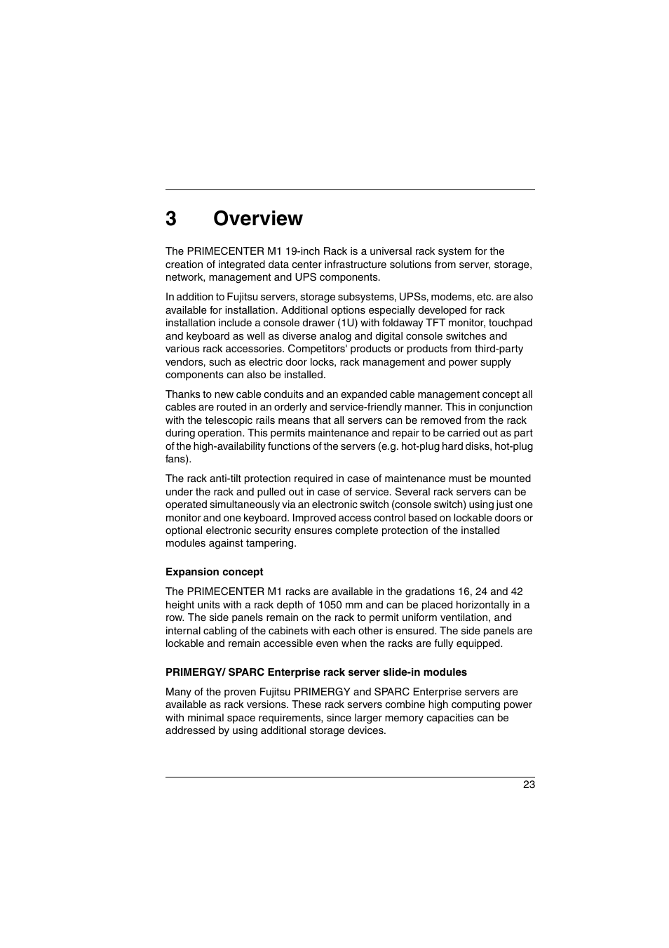 3 overview, Overview, 3overview | FUJITSU Primecenter M1 BS2000 User Manual | Page 23 / 117
