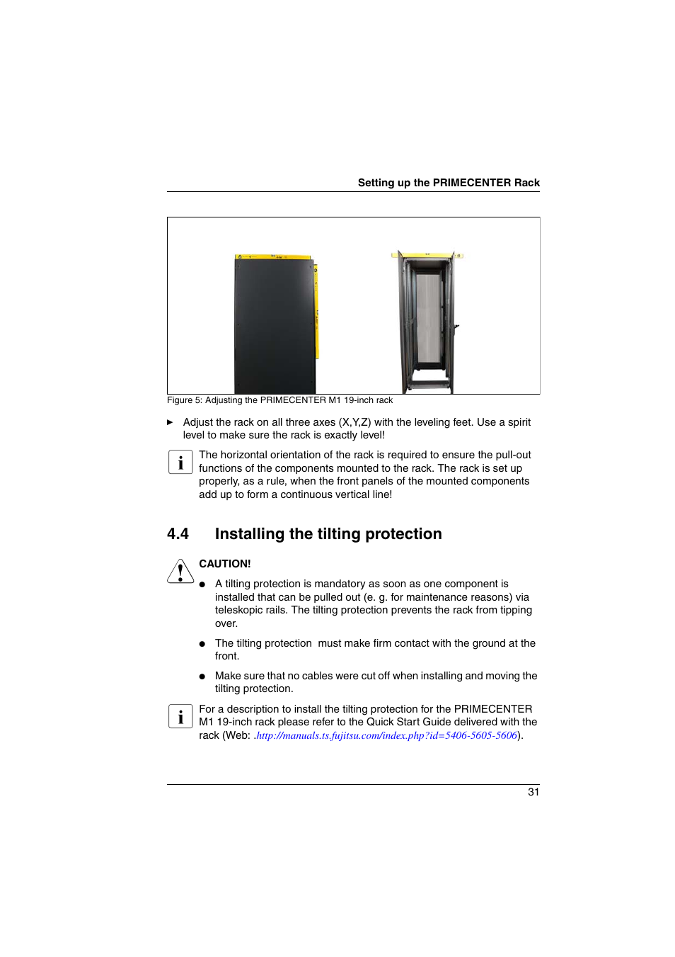 4 installing the tilting protection, Installing the tilting protection | FUJITSU Primecenter M1 BS2000 User Manual | Page 31 / 117