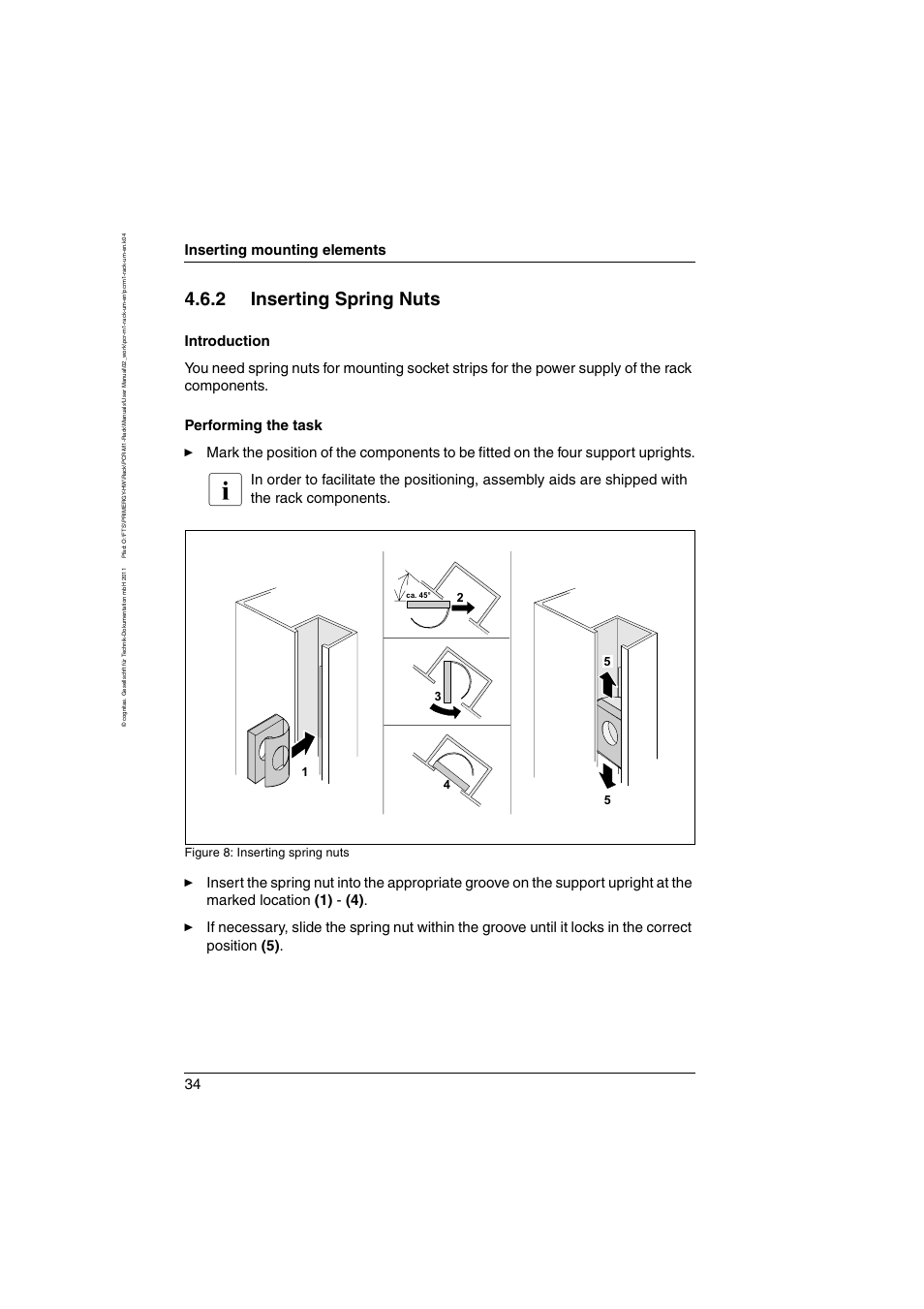 2 inserting spring nuts, Inserting spring nuts, Inserting mounting elements | Figure 8: inserting spring nuts | FUJITSU Primecenter M1 BS2000 User Manual | Page 34 / 117