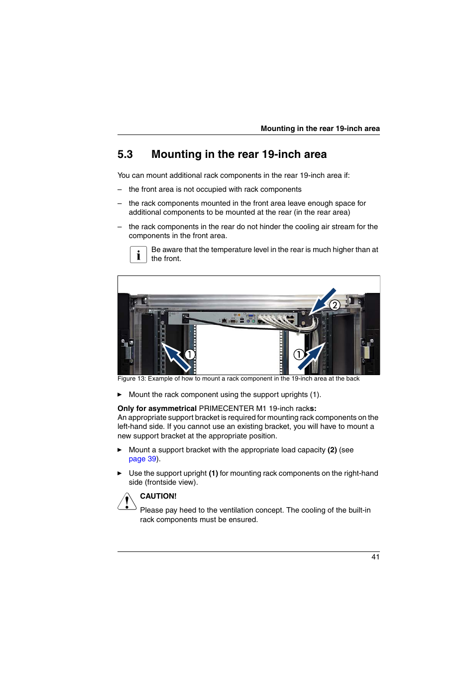 3 mounting in the rear 19-inch area, Mounting in the rear 19-inch area | FUJITSU Primecenter M1 BS2000 User Manual | Page 41 / 117