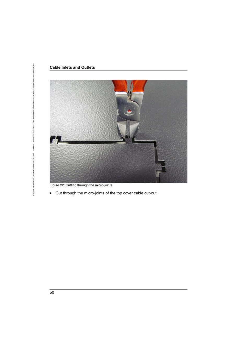 Cable inlets and outlets, Figure 22: cutting through the micro-joints | FUJITSU Primecenter M1 BS2000 User Manual | Page 50 / 117