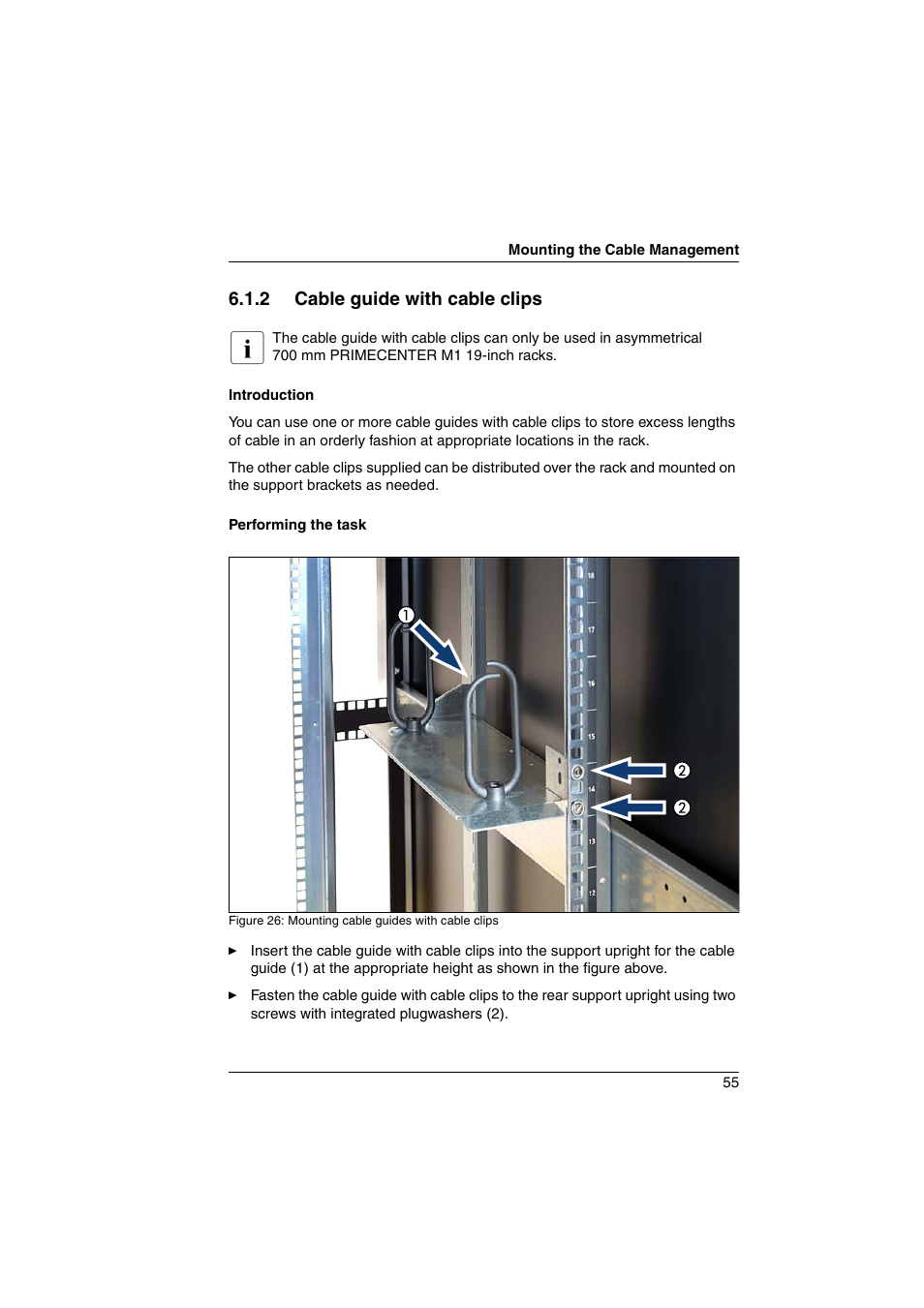 2 cable guide with cable clips, Cable guide with cable clips | FUJITSU Primecenter M1 BS2000 User Manual | Page 55 / 117