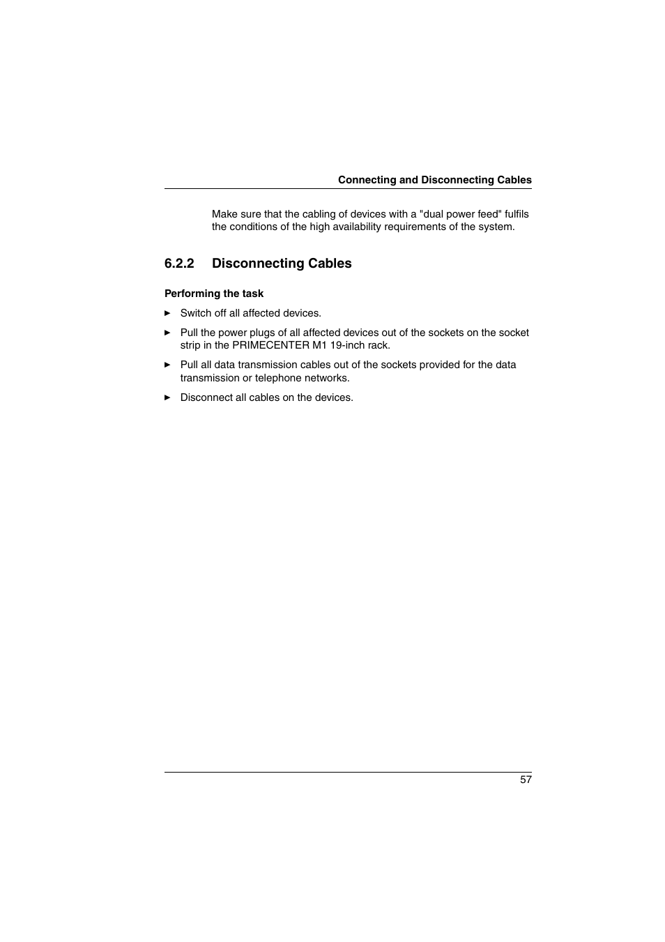 2 disconnecting cables, Disconnecting cables | FUJITSU Primecenter M1 BS2000 User Manual | Page 57 / 117
