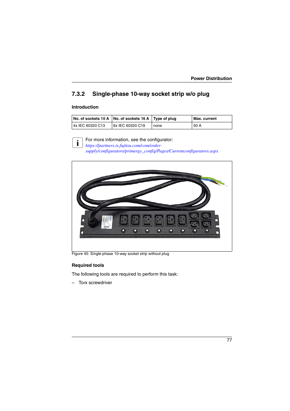2 single-phase 10-way socket strip w/o plug, Single-phase 10-way socket strip w/o plug | FUJITSU Primecenter M1 BS2000 User Manual | Page 77 / 117