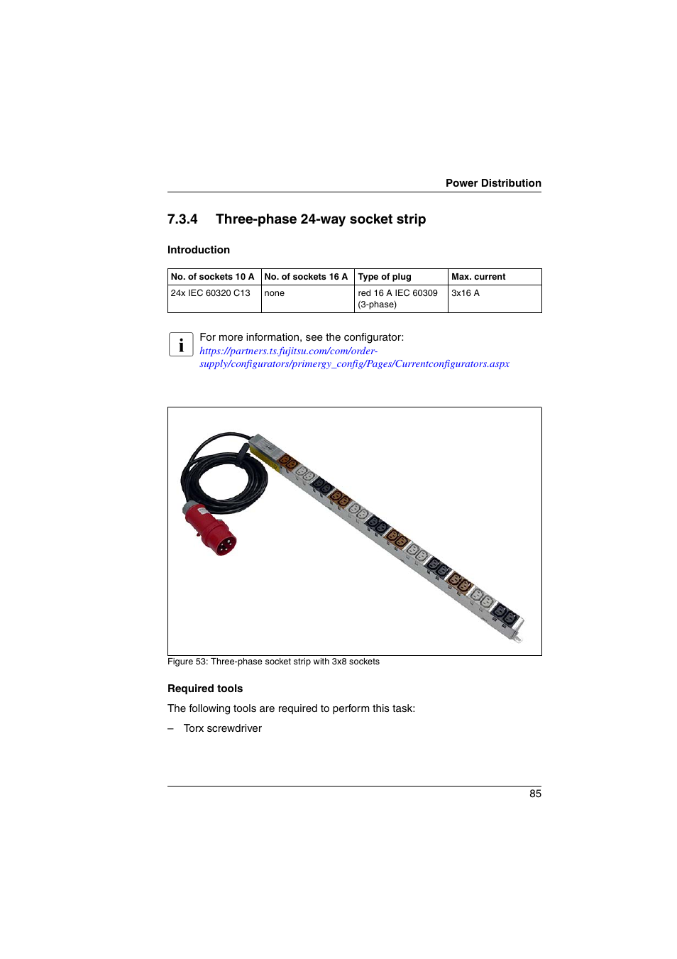 4 three-phase 24-way socket strip, Three-phase 24-way socket strip | FUJITSU Primecenter M1 BS2000 User Manual | Page 85 / 117