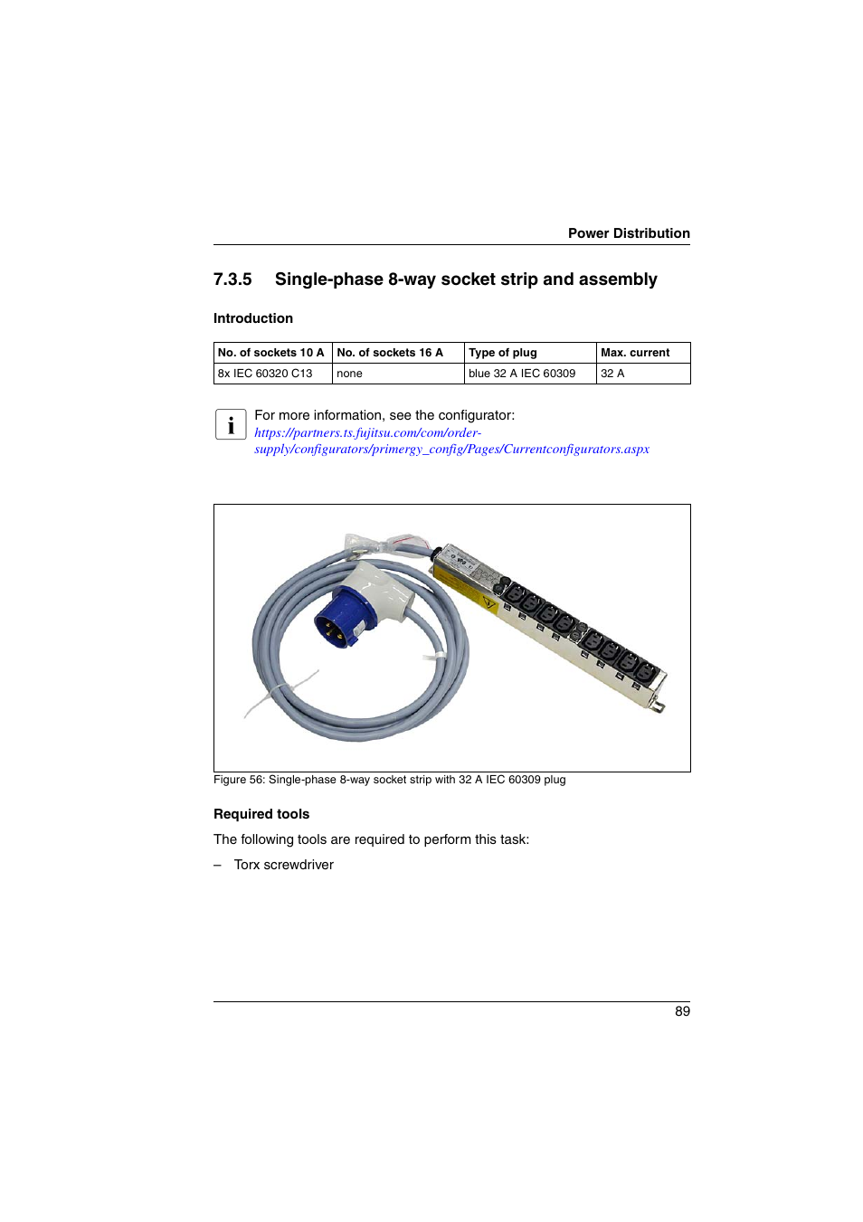5 single-phase 8-way socket strip and assembly, Single-phase 8-way socket strip and assembly | FUJITSU Primecenter M1 BS2000 User Manual | Page 89 / 117