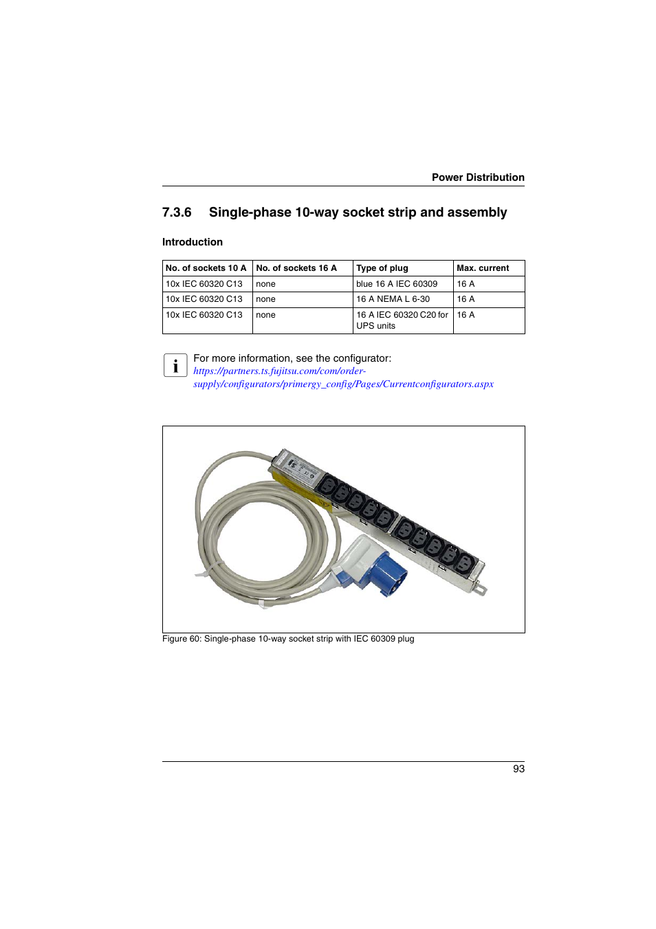 6 single-phase 10-way socket strip and assembly, Single-phase 10-way socket strip and assembly | FUJITSU Primecenter M1 BS2000 User Manual | Page 93 / 117