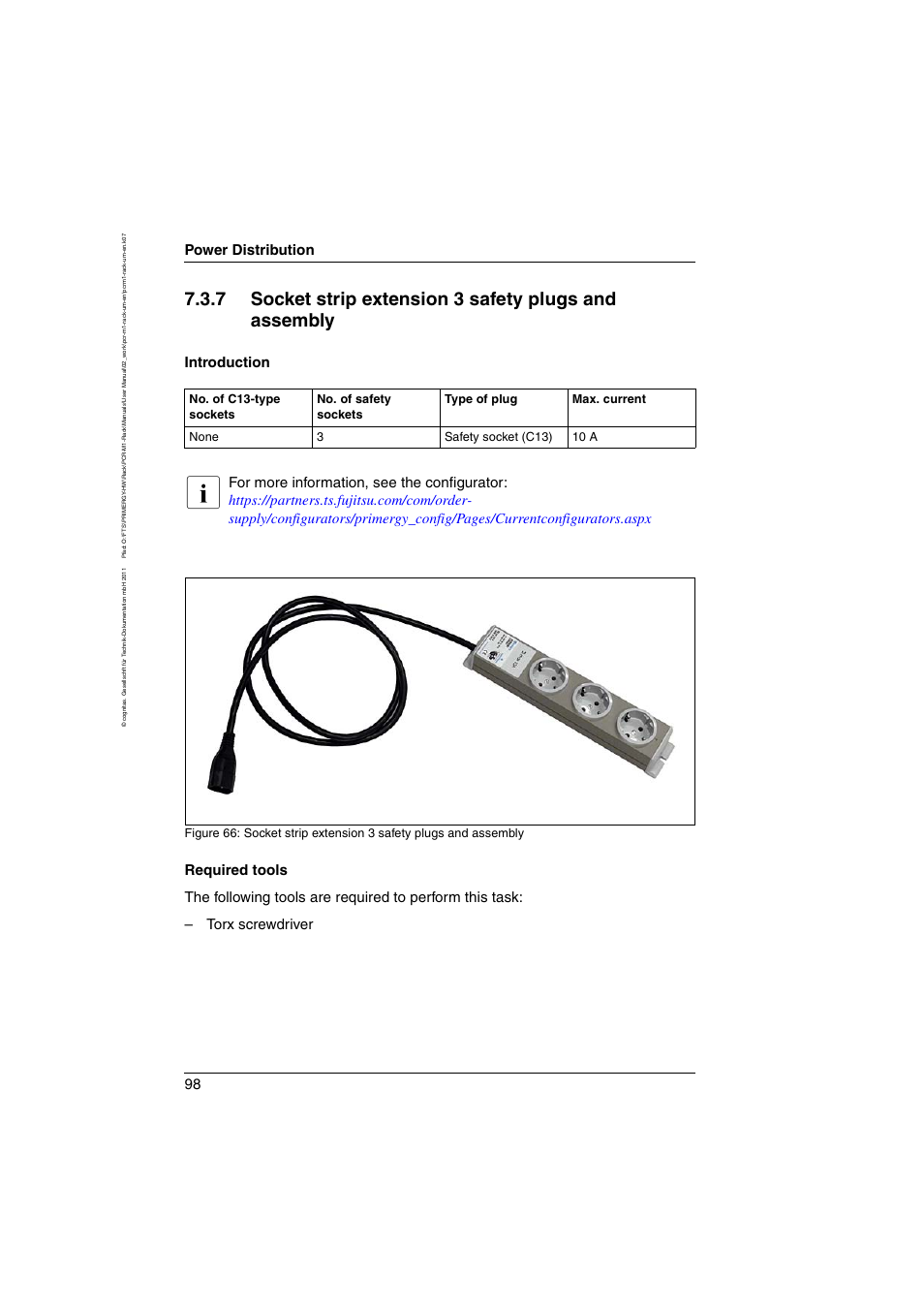 Socket strip extension 3 safety plugs and assembly, Power distribution, Introduction | FUJITSU Primecenter M1 BS2000 User Manual | Page 98 / 117