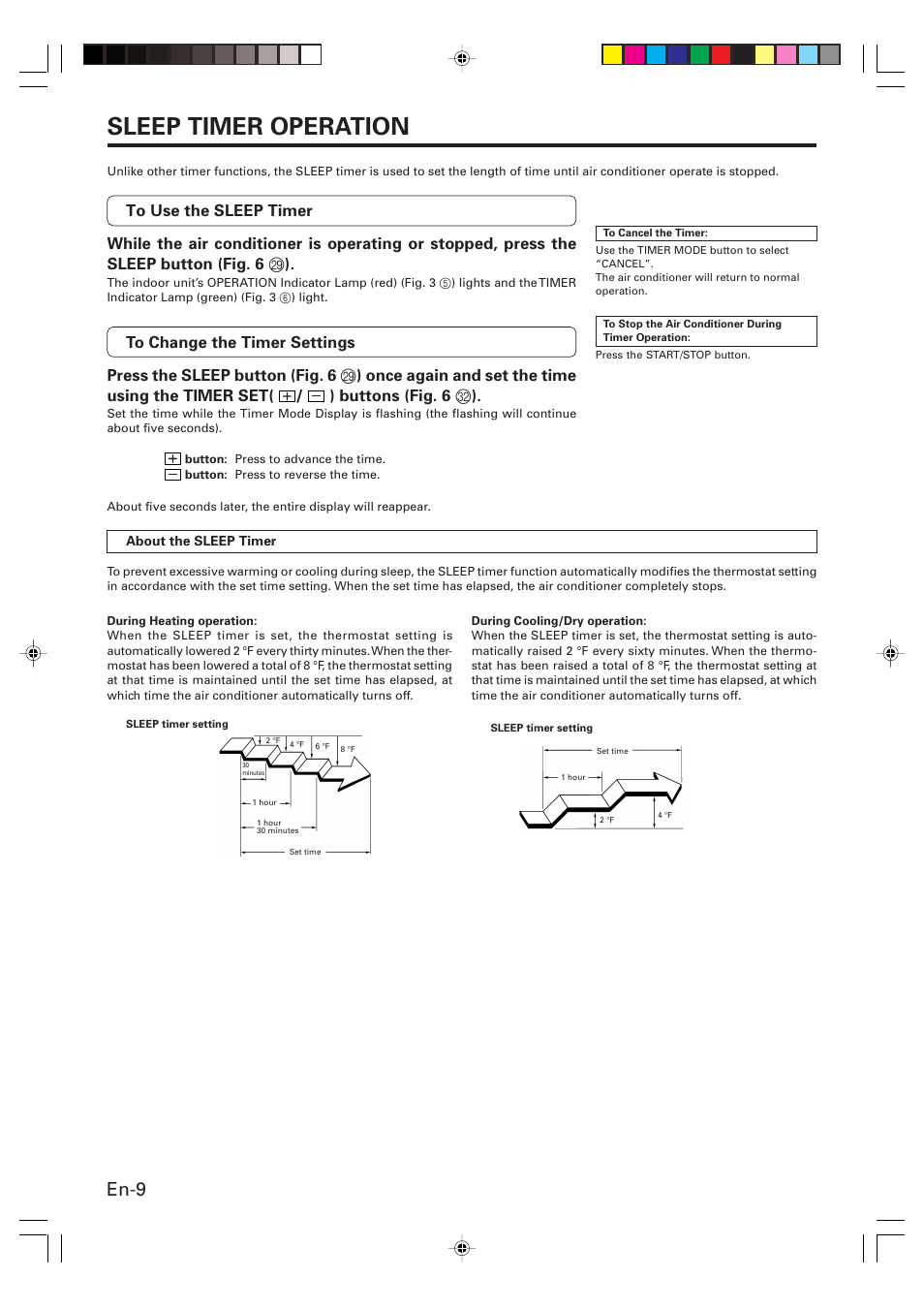 Sleep timer operation, En-9 | FUJITSU AOU15RLQ User Manual | Page 11 / 20