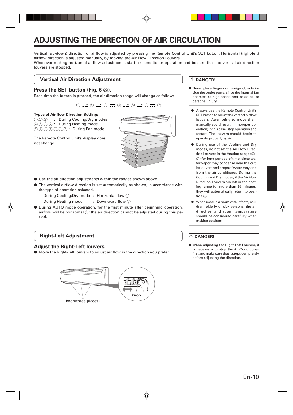 Adjusting the direction of air circulation, En-10 | FUJITSU AOU15RLQ User Manual | Page 12 / 20