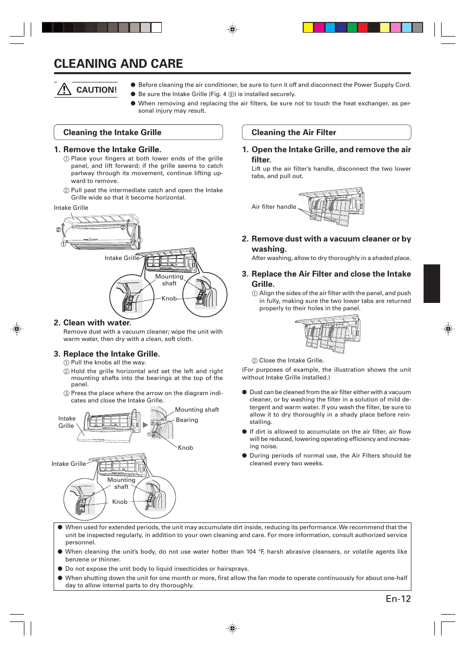 Cleaning and care, En-12 | FUJITSU AOU15RLQ User Manual | Page 14 / 20