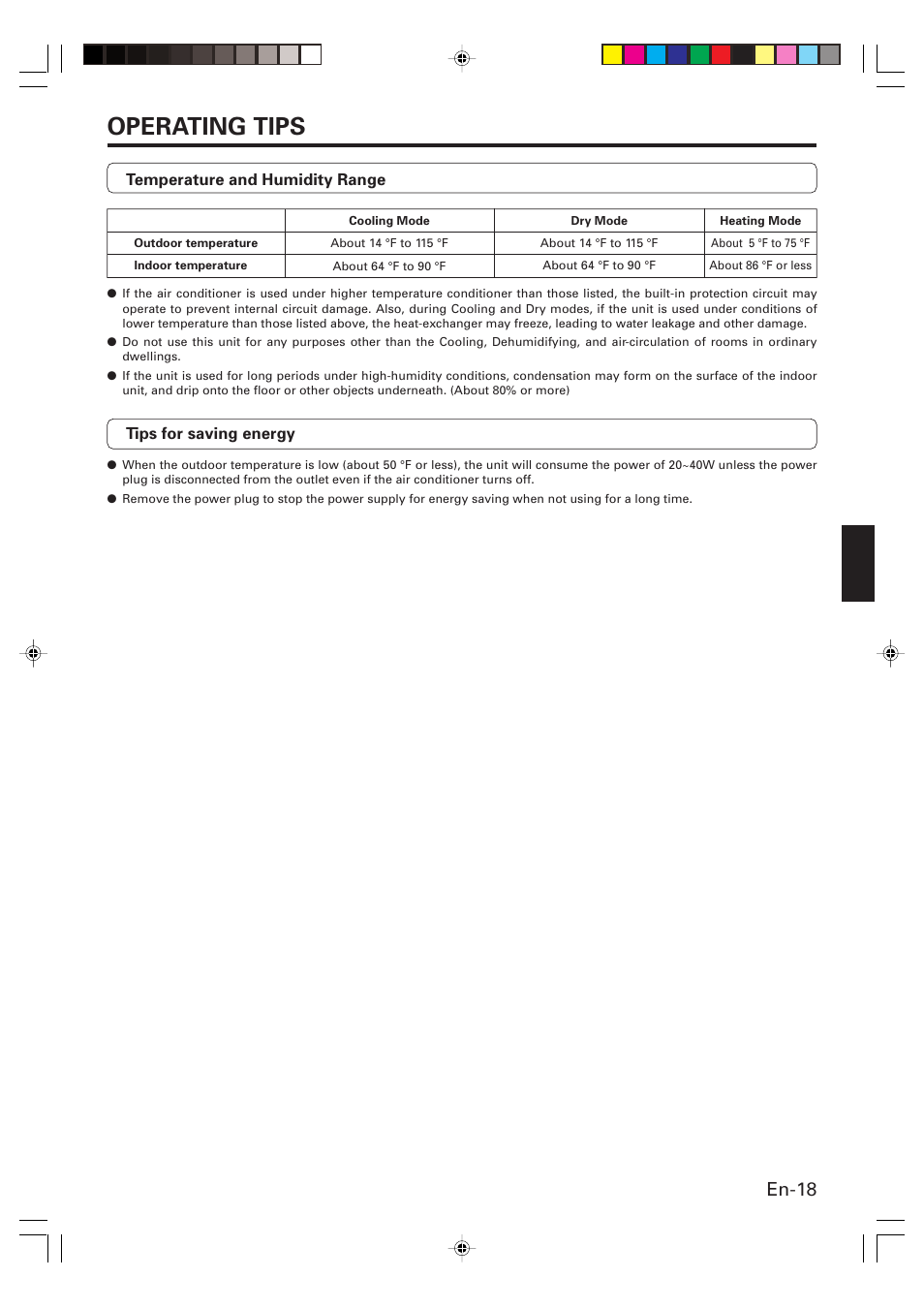 Operating tips, En-18 | FUJITSU AOU15RLQ User Manual | Page 20 / 20