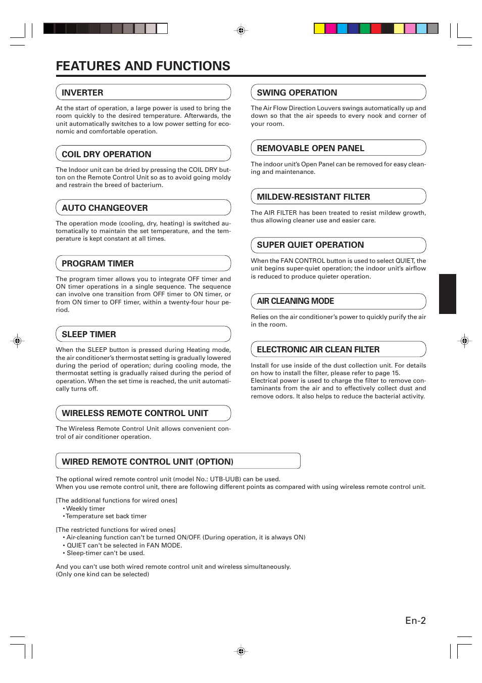 Features and functions, En-2 | FUJITSU AOU15RLQ User Manual | Page 4 / 20