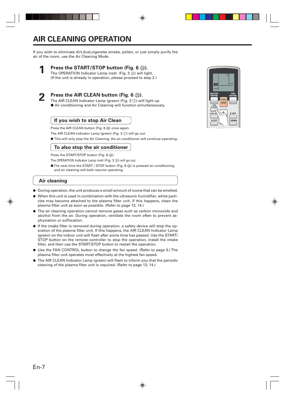 Air cleaning operation, En-7 | FUJITSU AOU15RLQ User Manual | Page 9 / 20