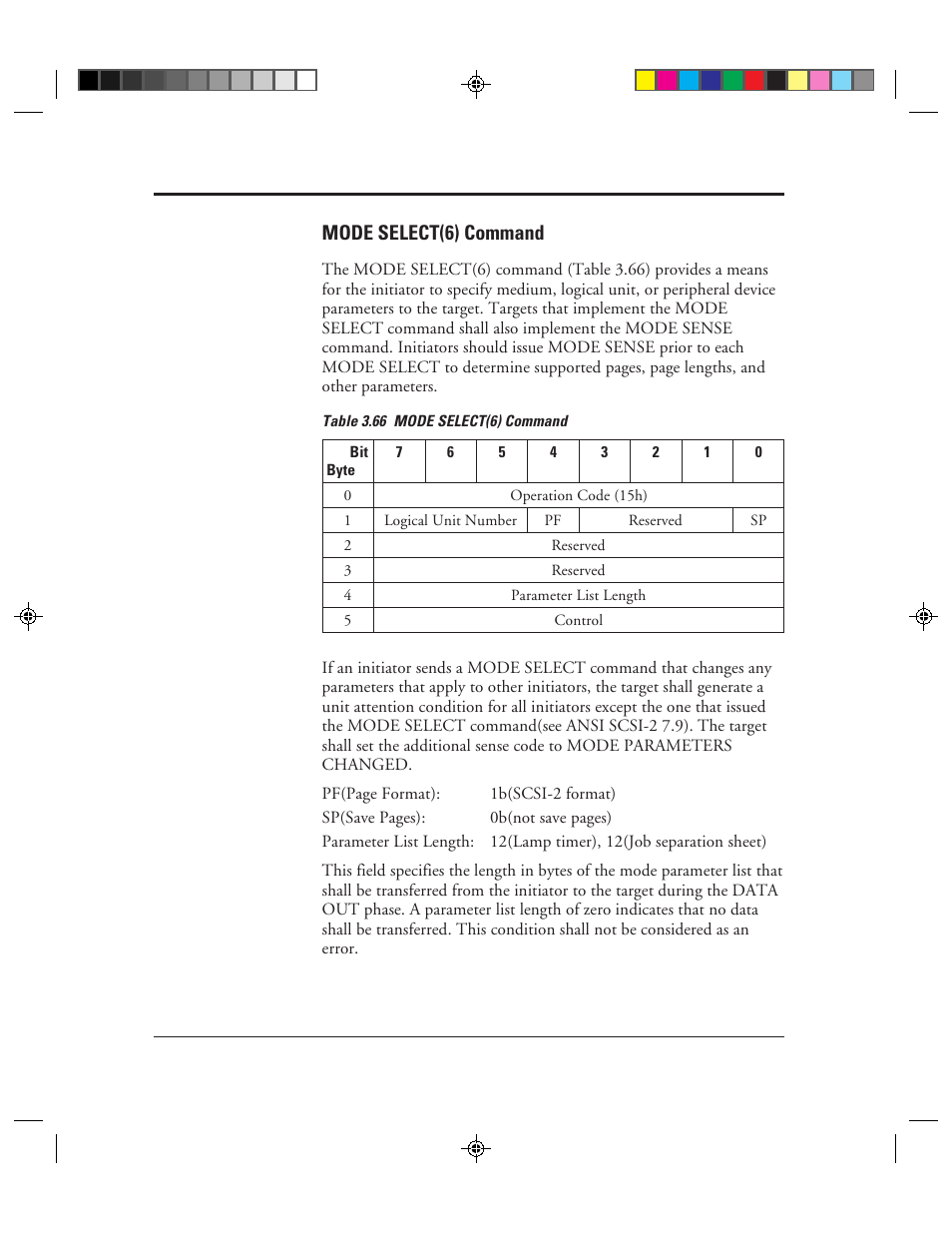 Mode select(6) command, Mode select(6) command -86, 66 mode select(6) command -86 | FUJITSU C150-E049-02EN User Manual | Page 119 / 236