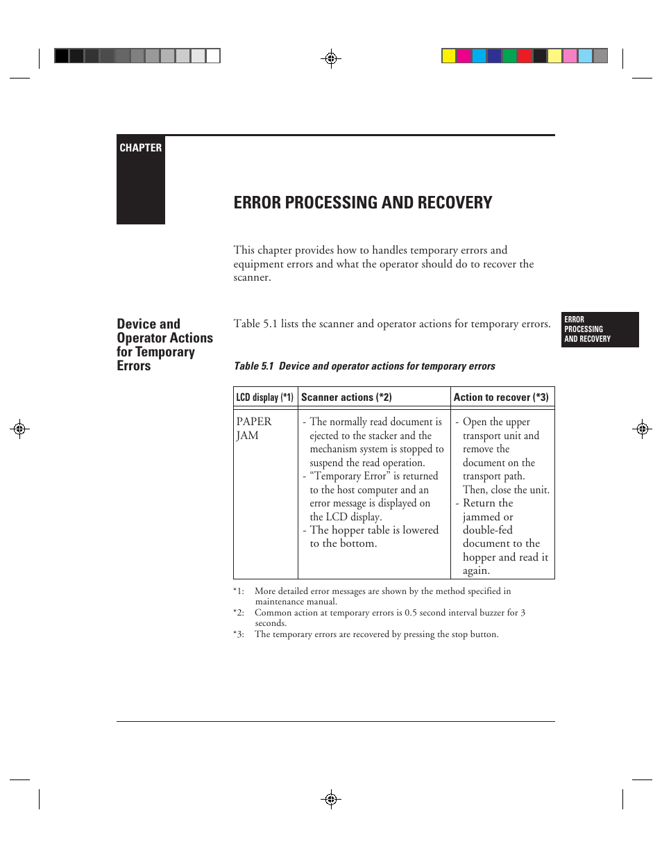 Error processing and recovery, Device and operator actions for temporary errors, Chapter 5 | Chapter 5: error processing and recovery | FUJITSU C150-E049-02EN User Manual | Page 180 / 236