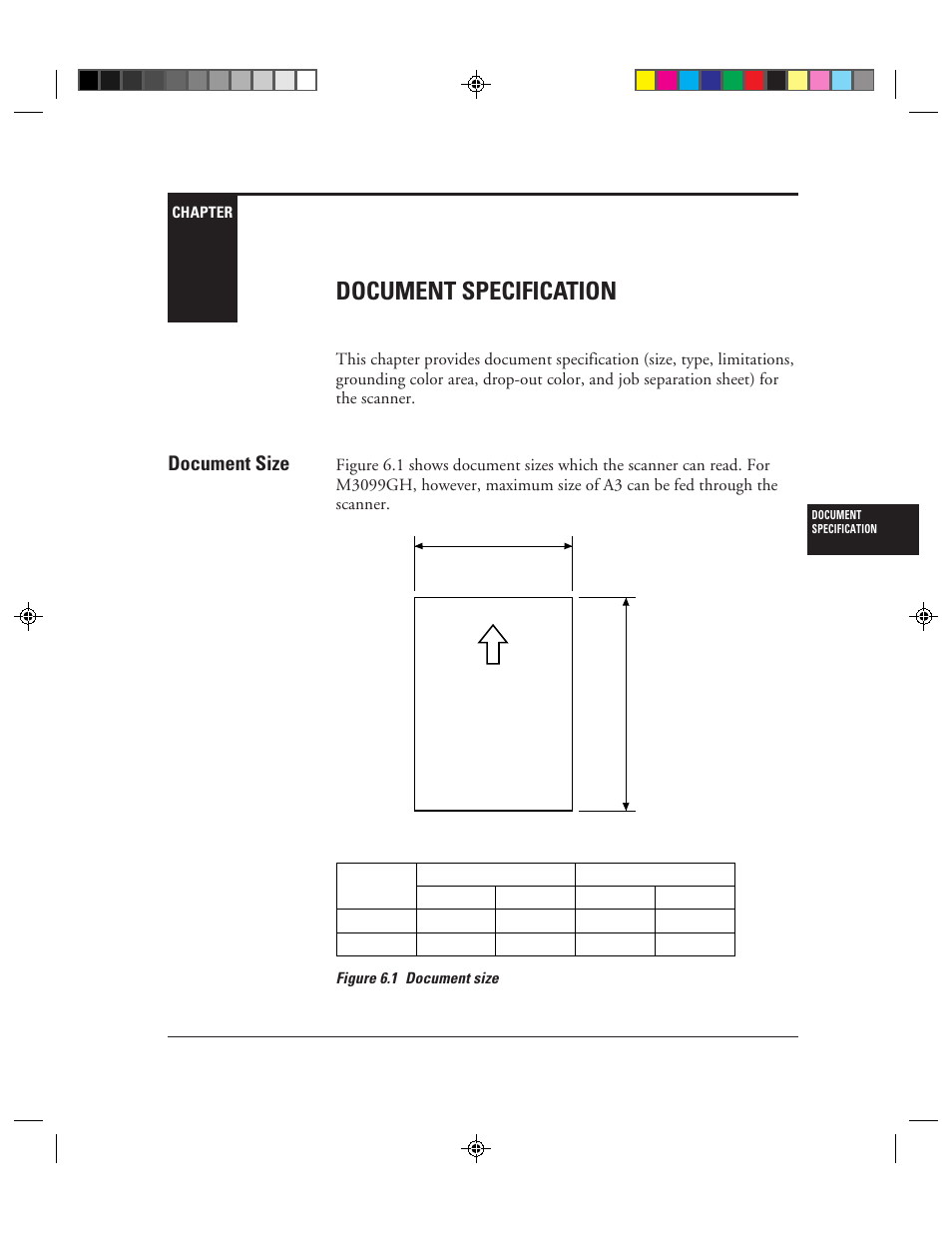 Document specification, Document size, Chapter 6 | Document specification ␣ -1 document size -1, 1 document size -1, Chapter 6: document specification | FUJITSU C150-E049-02EN User Manual | Page 186 / 236