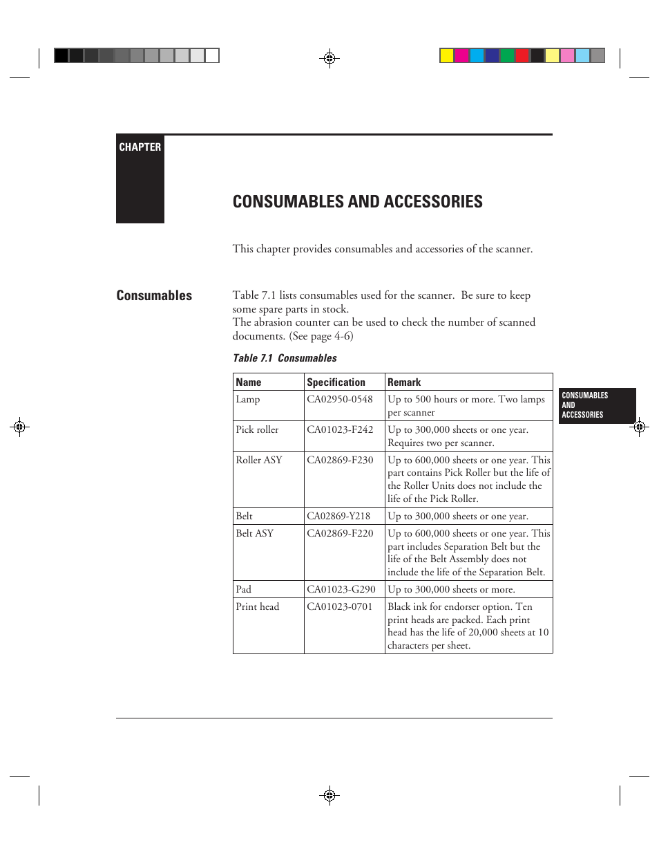 Consumables and accessories, Consumables, Chapter 7 | Consumables and accessories ␣ -1 consumables -1, 1 consumables -1, Chapter 7: consumables and accessories | FUJITSU C150-E049-02EN User Manual | Page 194 / 236