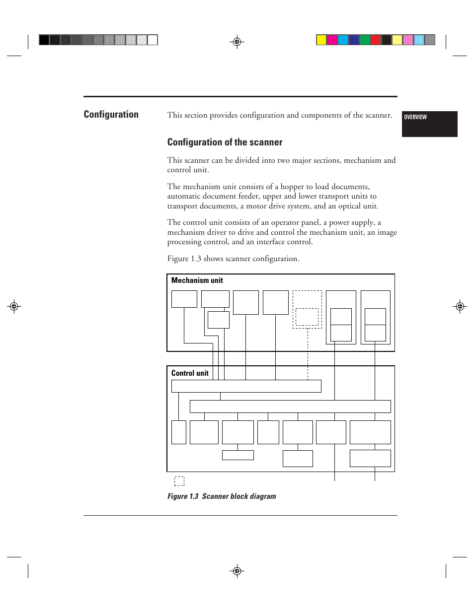Configuration, Configuration of the scanner, Configuration -5 | Configuration of the scanner -5, 3 scanner block diagram -5 | FUJITSU C150-E049-02EN User Manual | Page 22 / 236