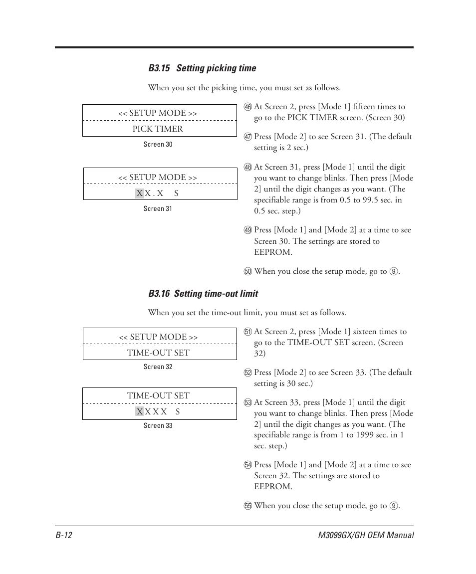 B3.15 setting picking time, B3.16 setting time-out limit | FUJITSU C150-E049-02EN User Manual | Page 223 / 236