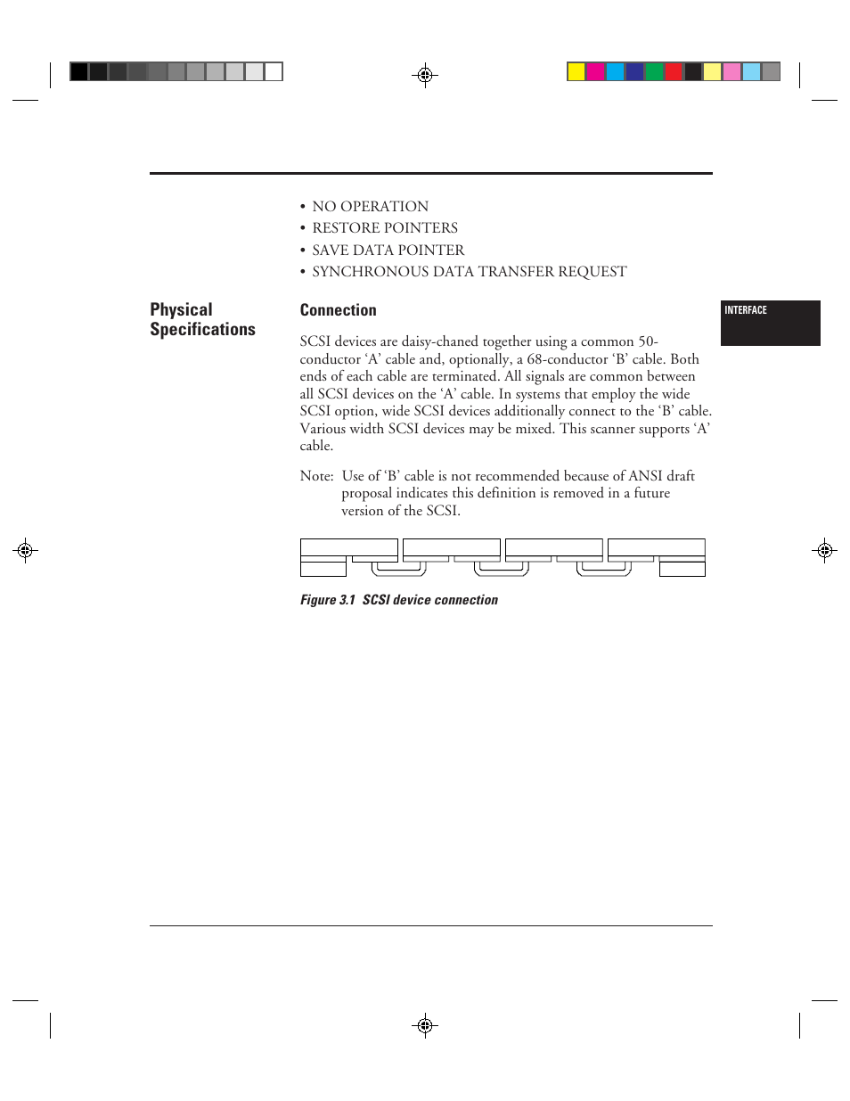 Physical specifications, Physical specifications -3, 1 scsi device connection -3 | Connection | FUJITSU C150-E049-02EN User Manual | Page 36 / 236