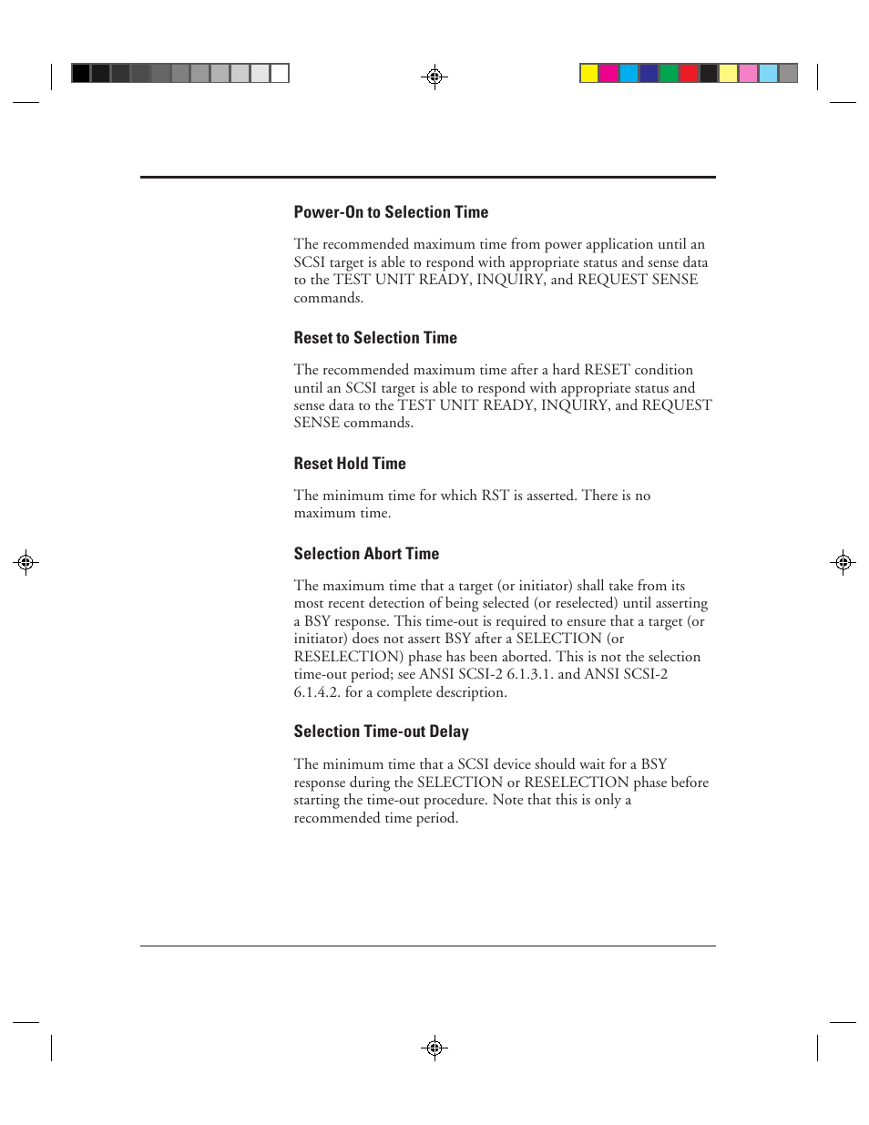 Power-on to selection time, Reset to selection time, Reset hold time | Selection abort time, Selection time-out delay | FUJITSU C150-E049-02EN User Manual | Page 47 / 236