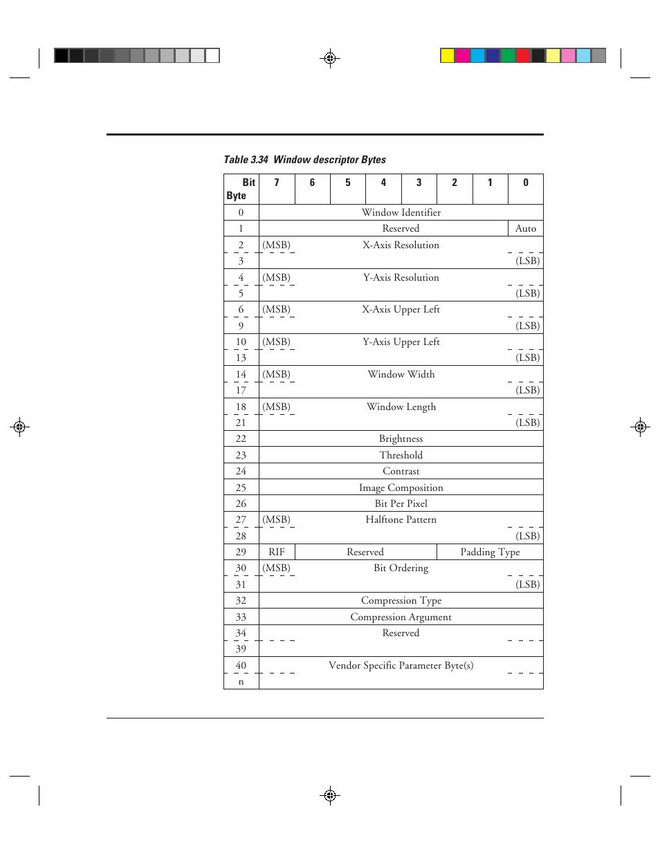 34 window descriptor bytes -58 | FUJITSU C150-E049-02EN User Manual | Page 91 / 236