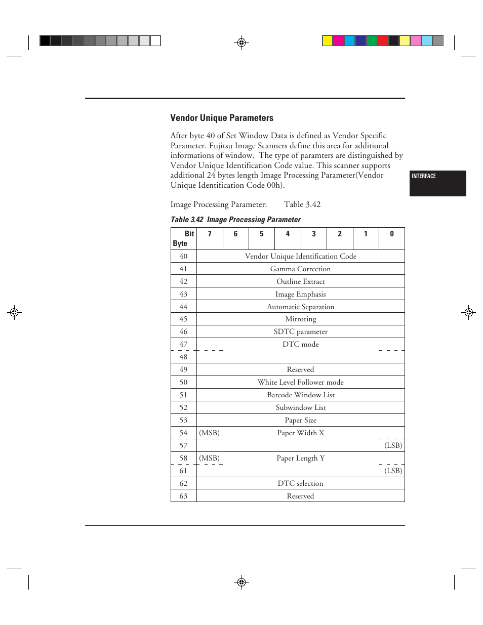 Vendor unique parameters, Vendor unique parameters -65, 42 image processing parameter -65 | FUJITSU C150-E049-02EN User Manual | Page 98 / 236