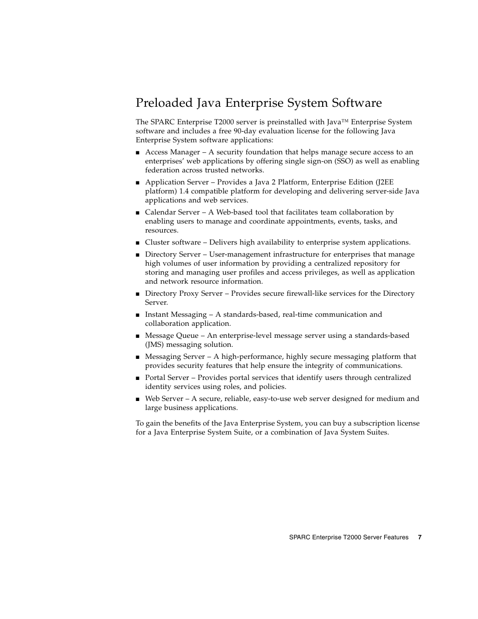Preloaded java enterprise system software | FUJITSU T2000 User Manual | Page 23 / 30