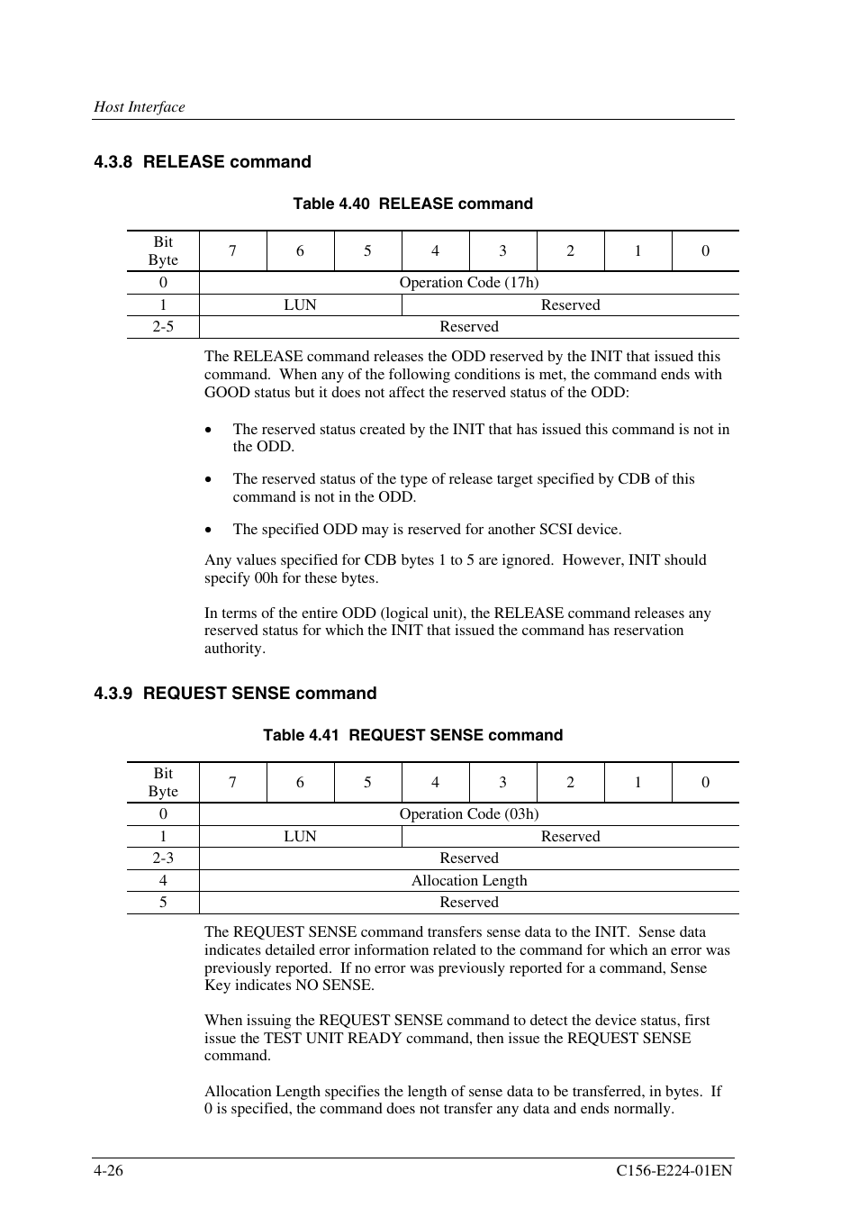 8 release command, 9 request sense command | FUJITSU MCJ3230SS User Manual | Page 100 / 161