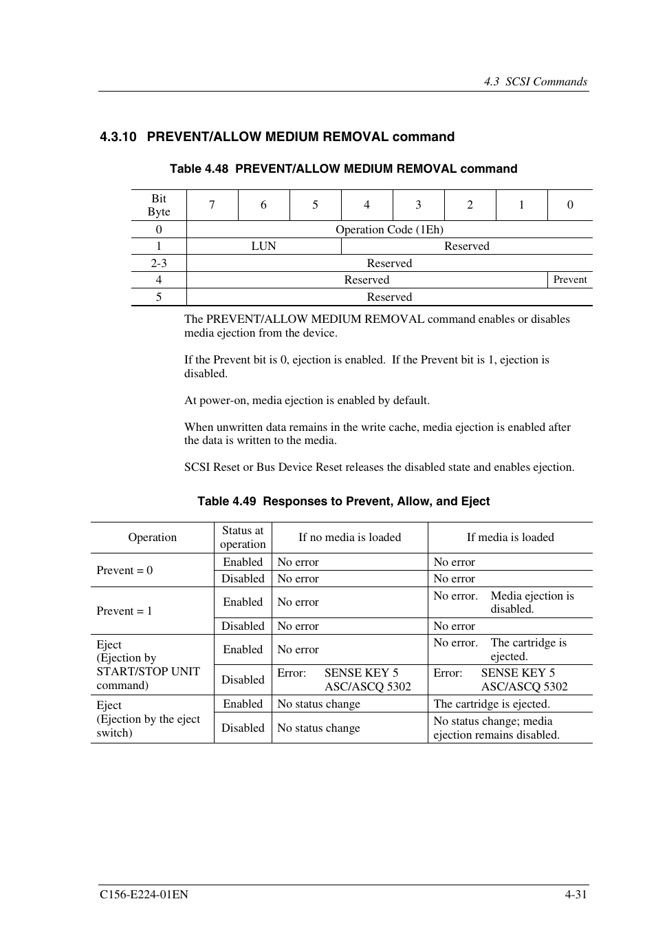 10 prevent/allow medium removal command | FUJITSU MCJ3230SS User Manual | Page 105 / 161