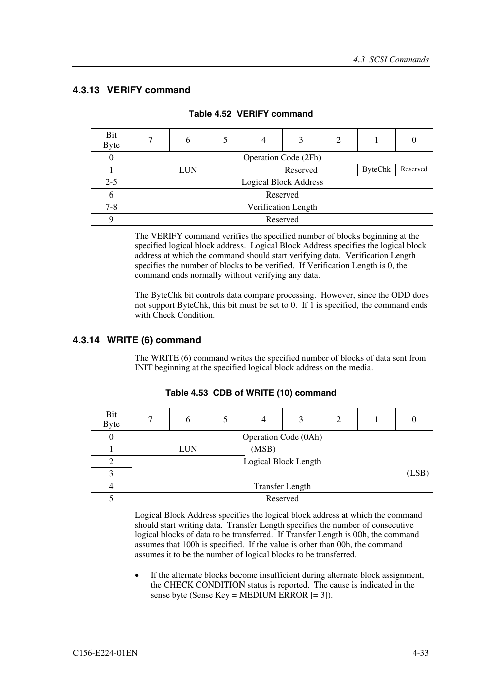13 verify command, 14 write (6) command | FUJITSU MCJ3230SS User Manual | Page 107 / 161
