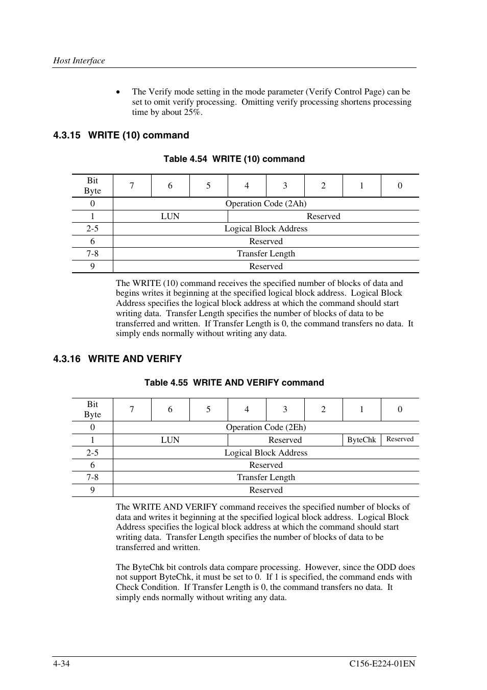 15 write (10) command, 16 write and verify | FUJITSU MCJ3230SS User Manual | Page 108 / 161