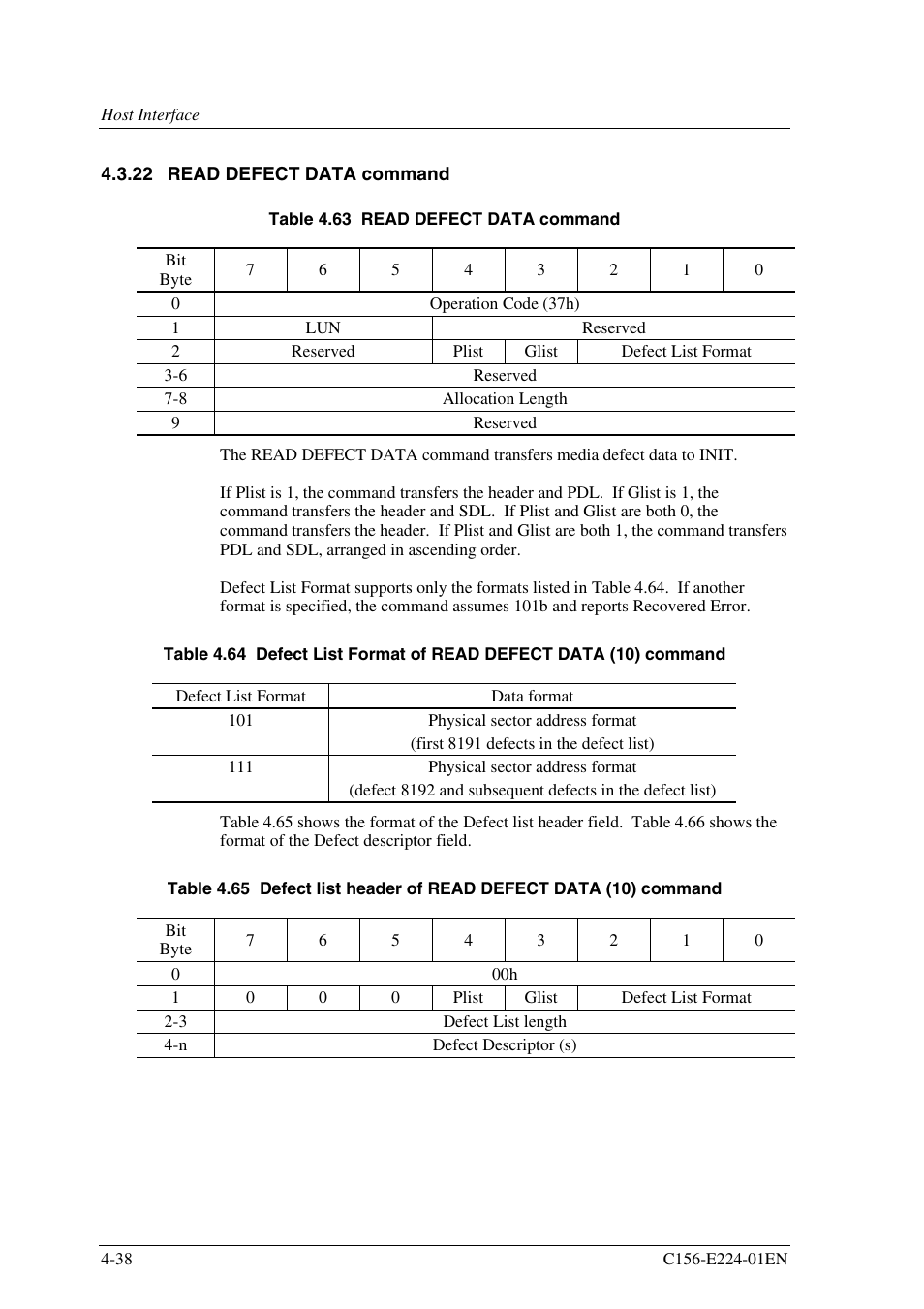 22 read defect data command | FUJITSU MCJ3230SS User Manual | Page 112 / 161