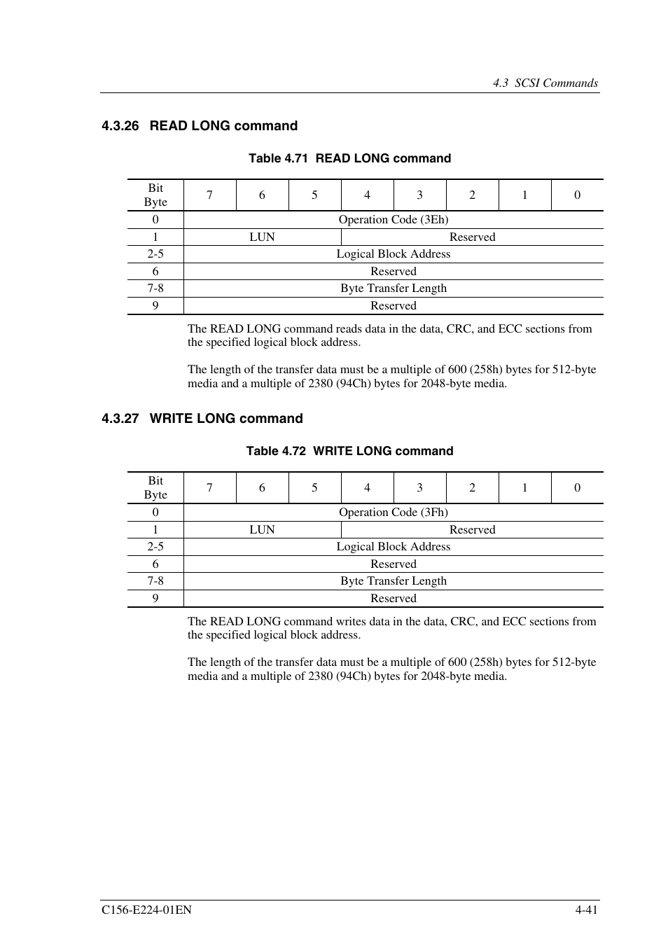 26 read long command, 27 write long command | FUJITSU MCJ3230SS User Manual | Page 115 / 161