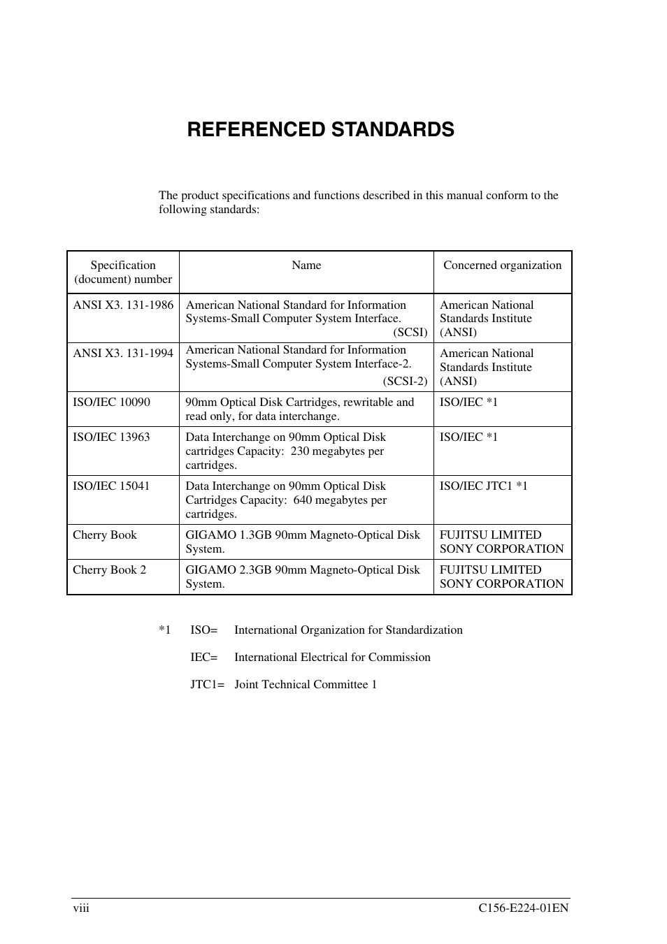 Referenced standards | FUJITSU MCJ3230SS User Manual | Page 12 / 161