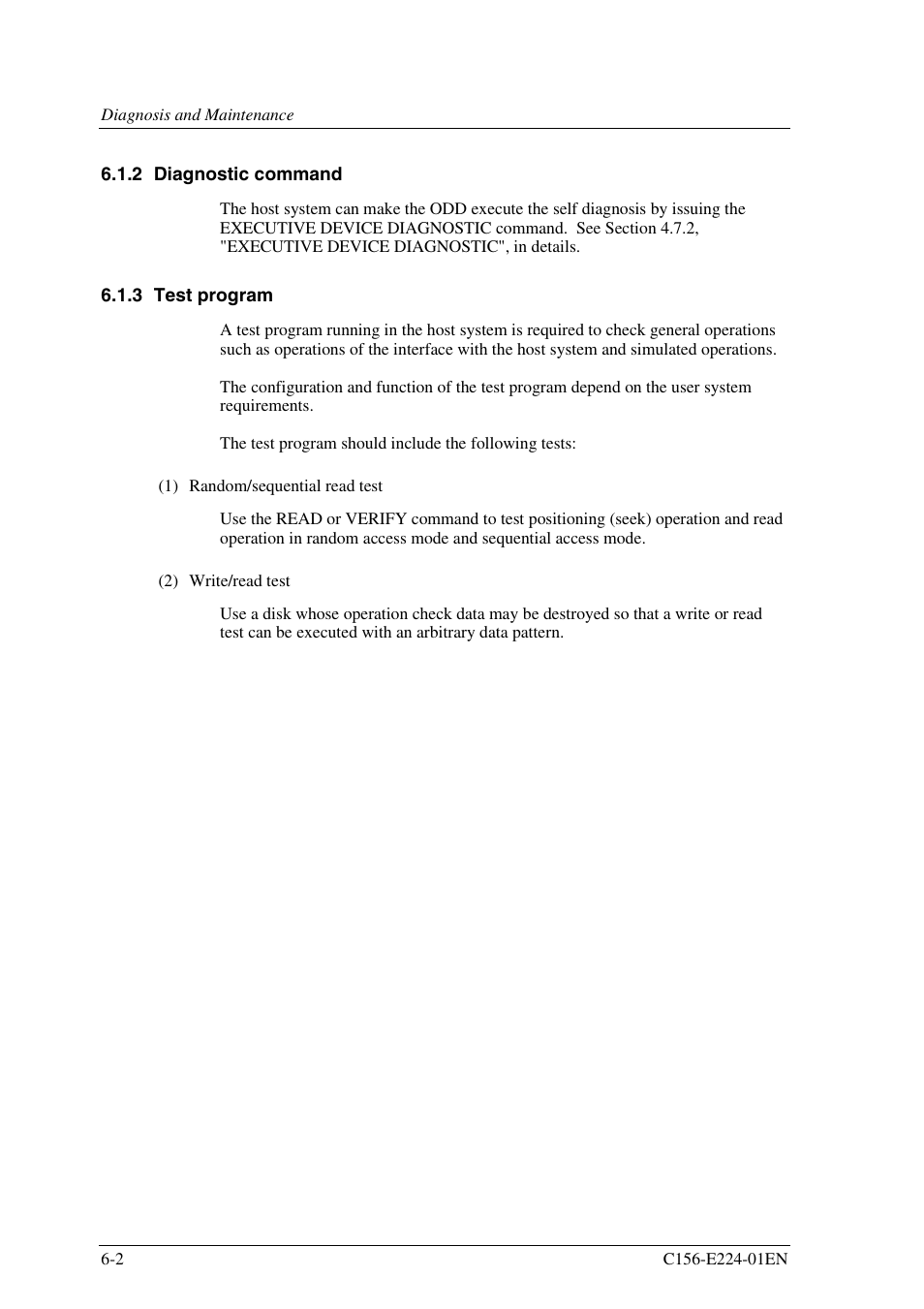 2 diagnostic command, 3 test program | FUJITSU MCJ3230SS User Manual | Page 144 / 161